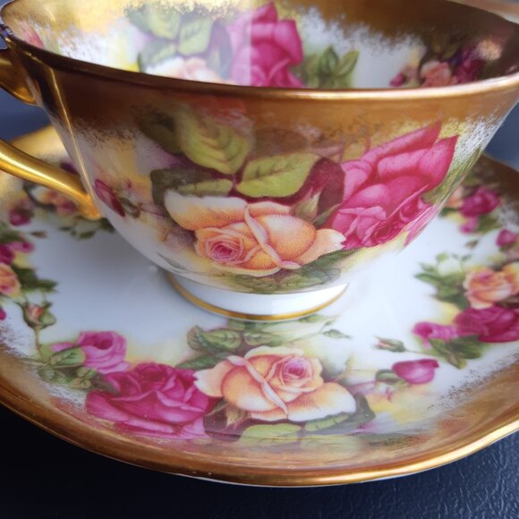 1940s Royal Chelsea Cake Plate, Teacup & Saucer, Golden Rose Bone China Vintage - Picture 4 of 14